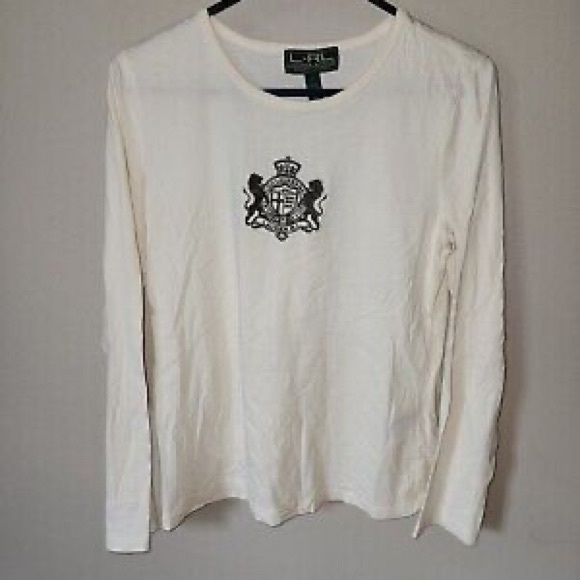 RL Cream Long Sleeve Shirt with Crest fits like a medium - Picture 1 of 2
